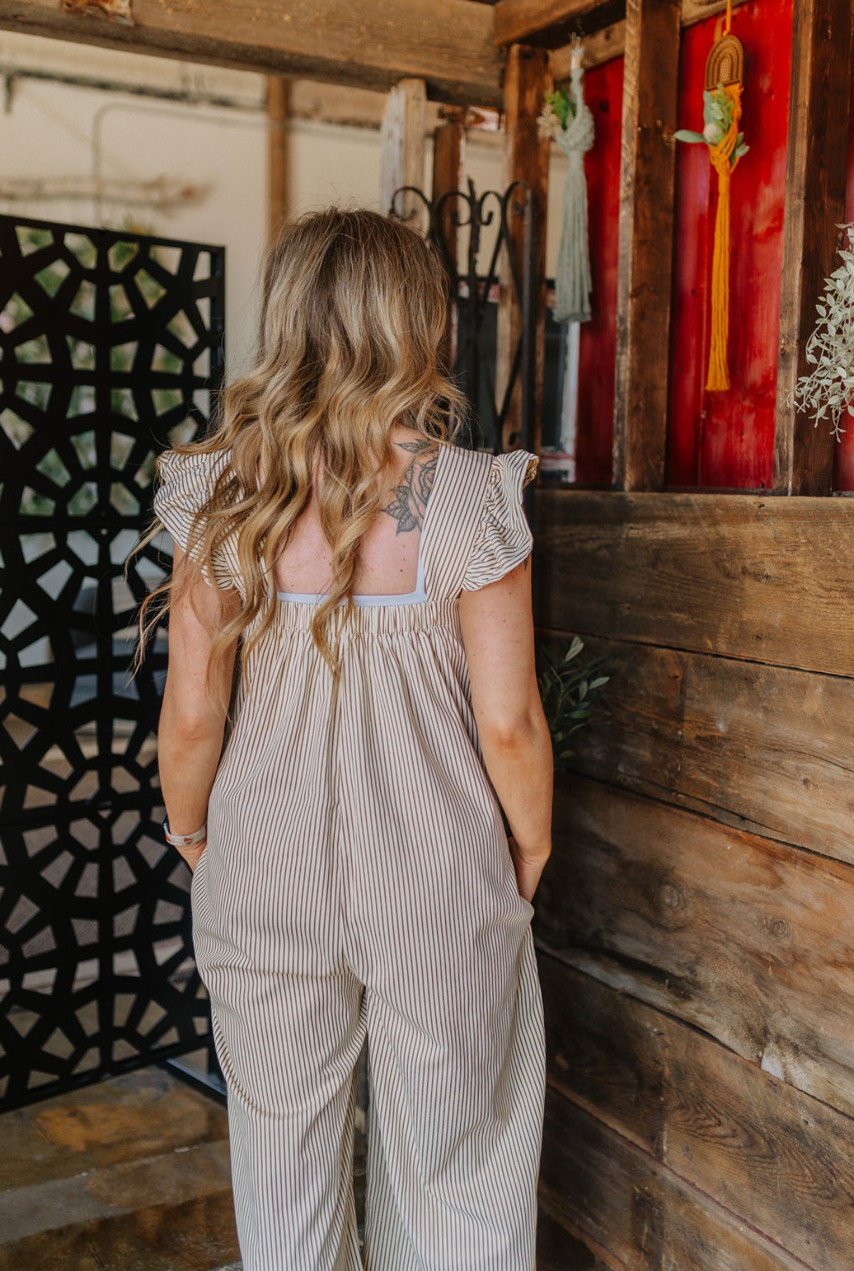 Stripe Ruffle Sleeve Jumpsuit