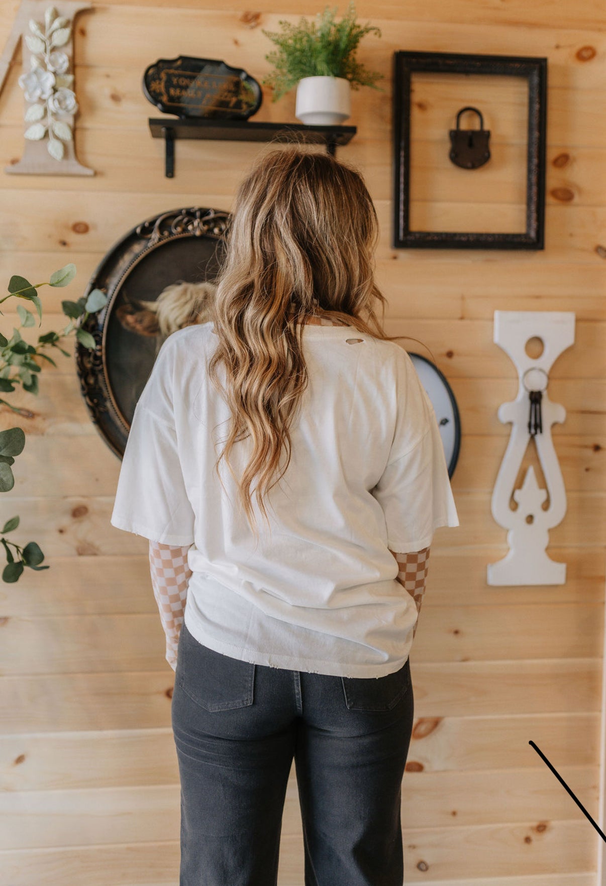 Taupe Checkerboard Mesh Top