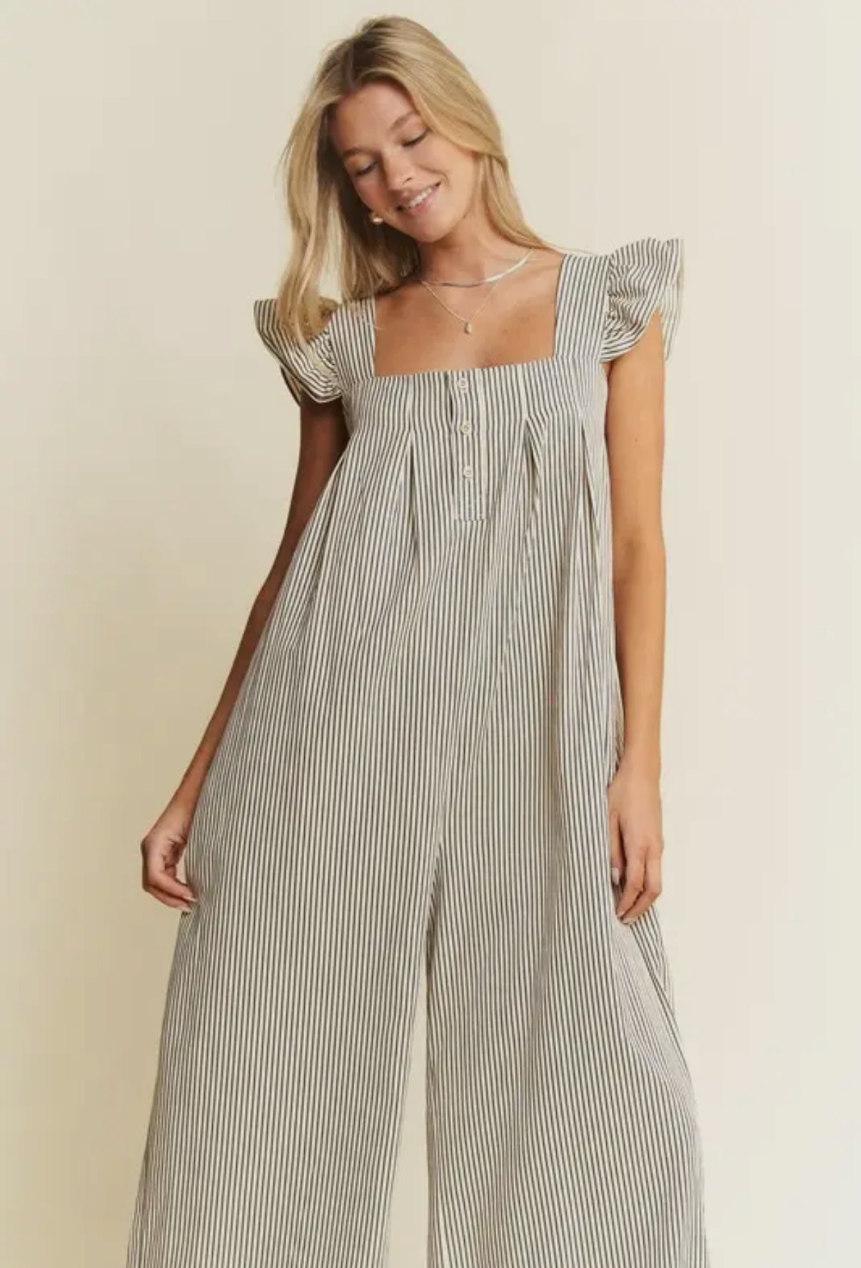 Stripe Ruffle Sleeve Jumpsuit
