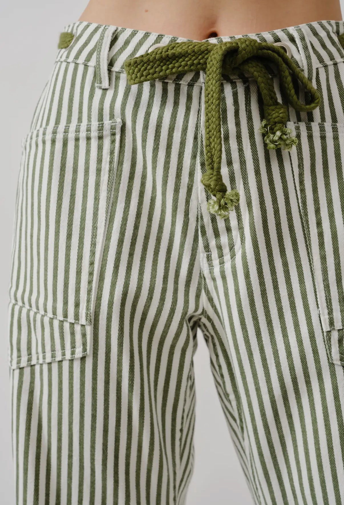Olive Stripe Barrel Denim Pant