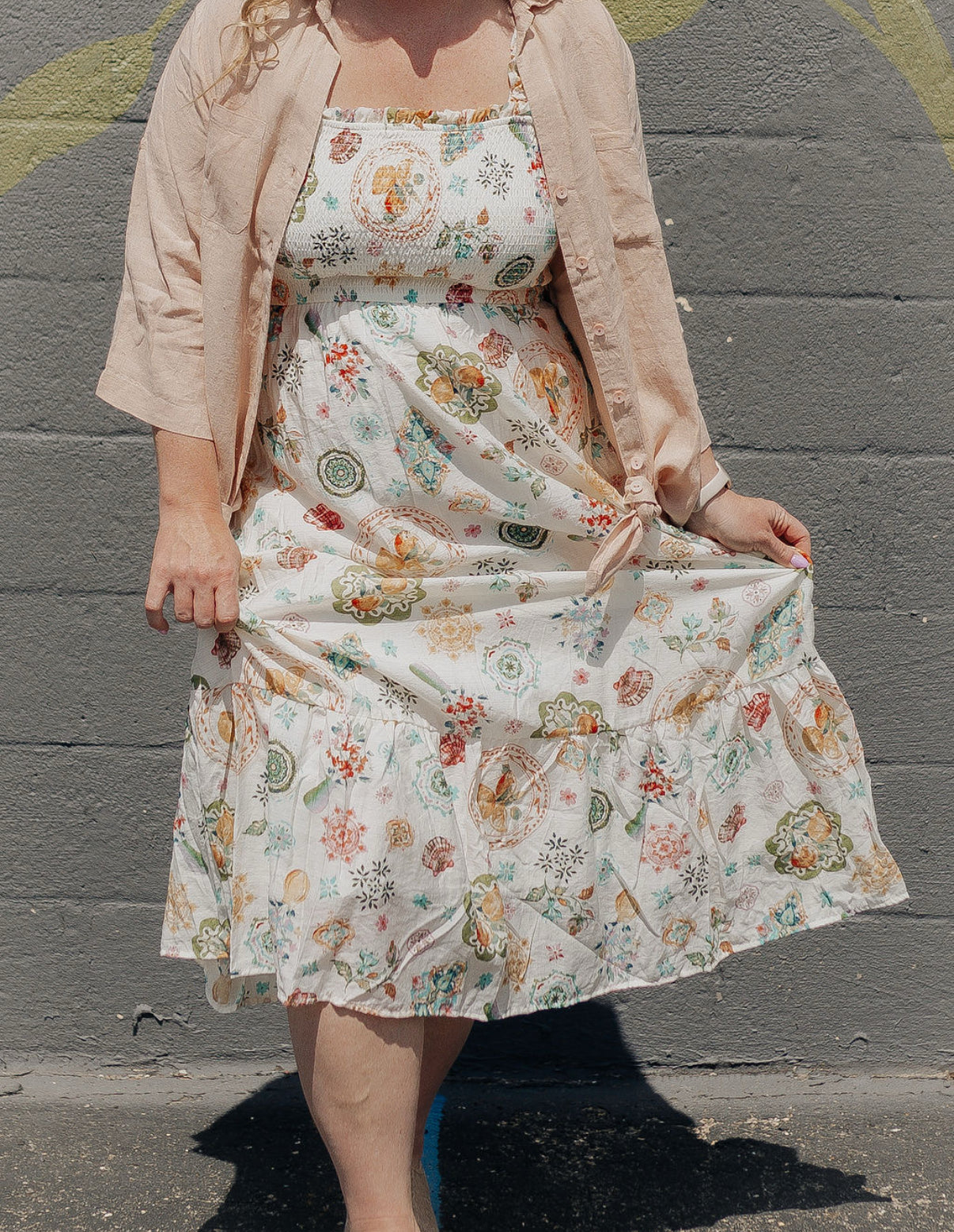 Smocked Spring Print Dress