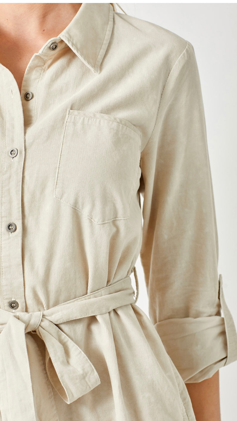 Kora’s Corduroy Button Down- Almond