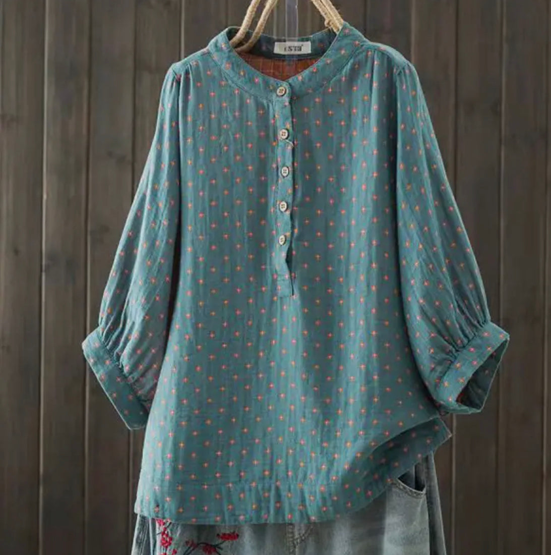 Blue and Red Cotton Blouse