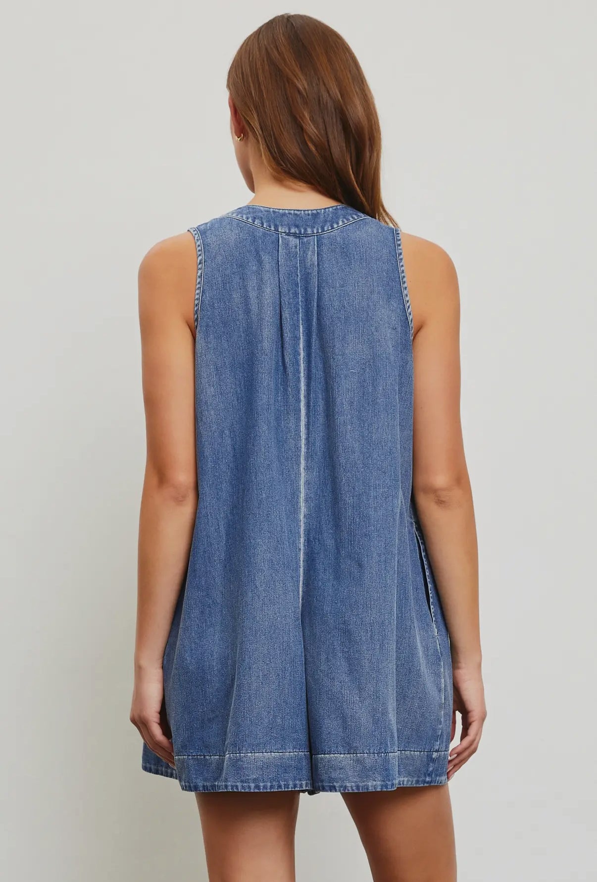 Pleated Denim Romper