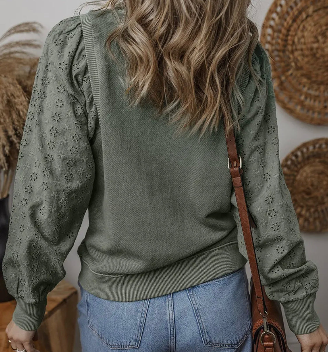 Green Top with Textured Sleeve