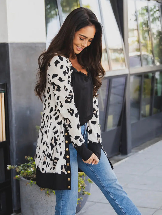 Claudia’s Snap Cream Leopard Print Cardigan