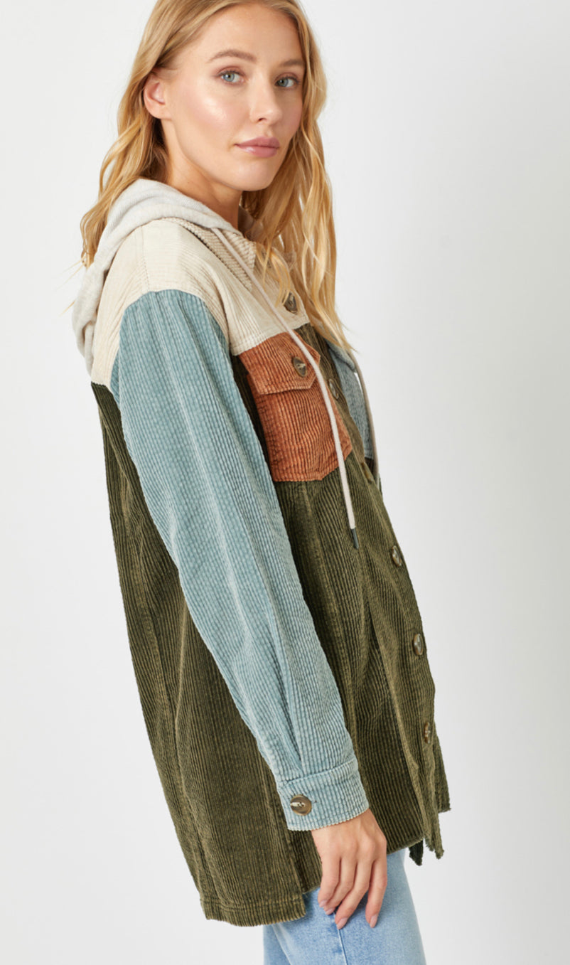 Mina’s Corduroy Hoodie Jacket-Olive