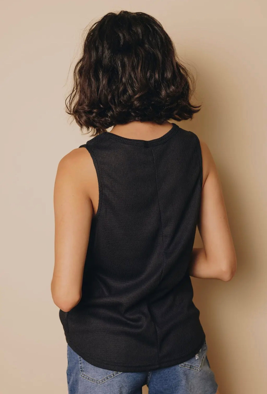 The Way She Moves Waffle Tank - Black