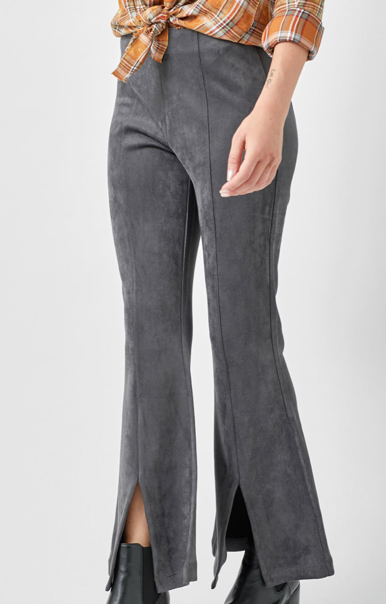 Front Slit Suede Flare Pants