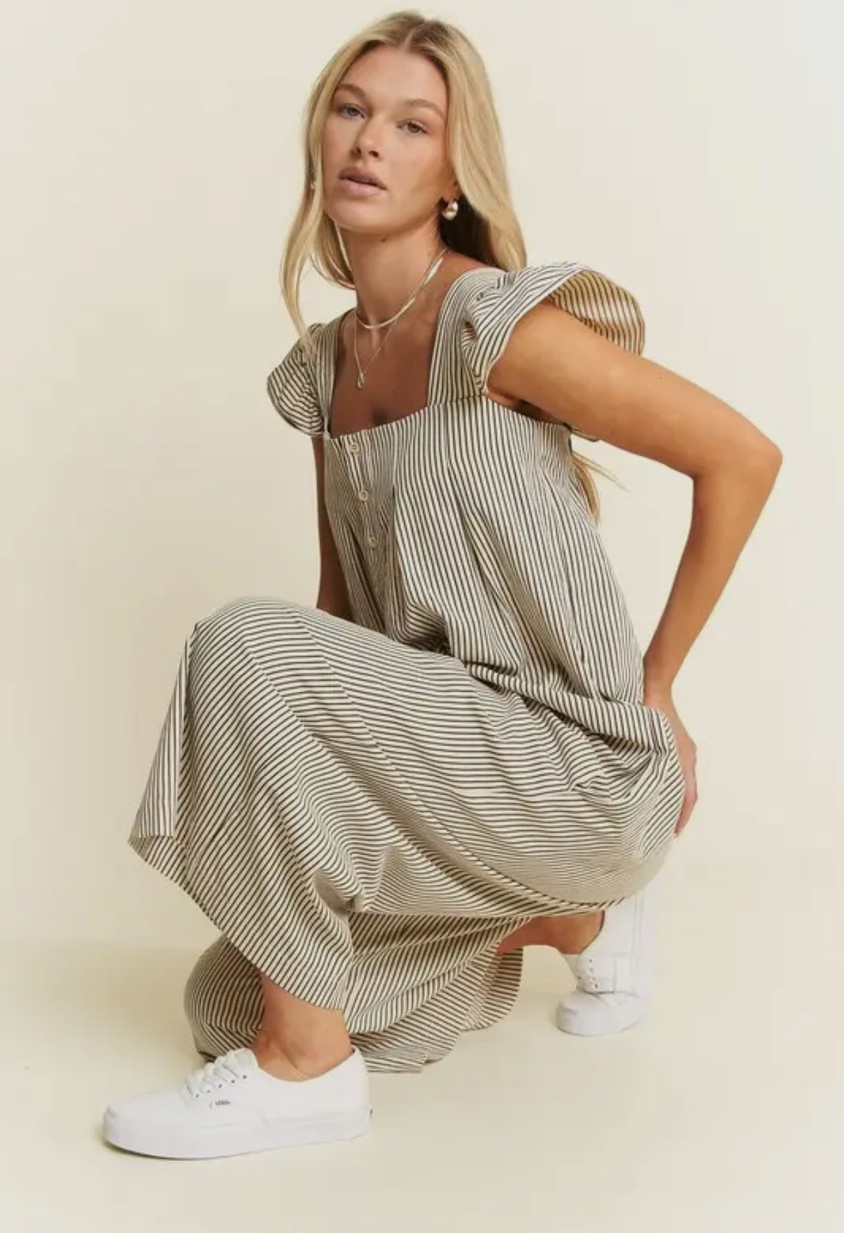 Stripe Ruffle Sleeve Jumpsuit