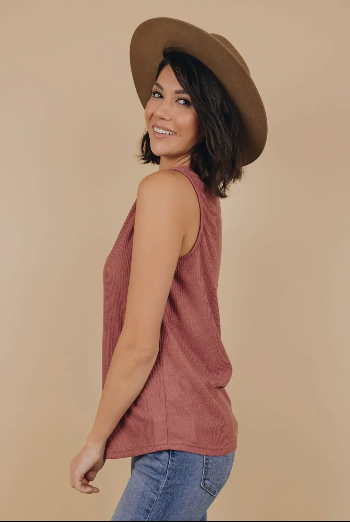 The Way She Moves Waffle Tank - Mauve