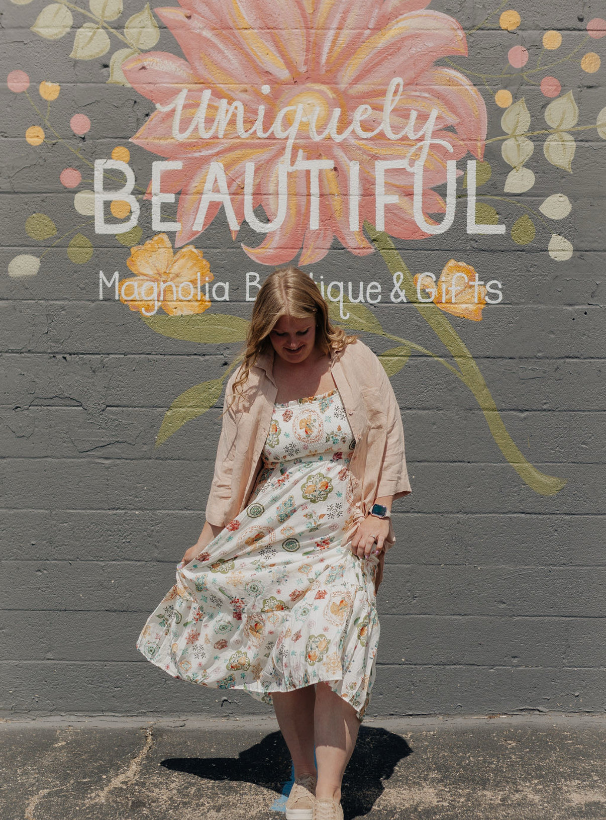 Smocked Spring Print Dress