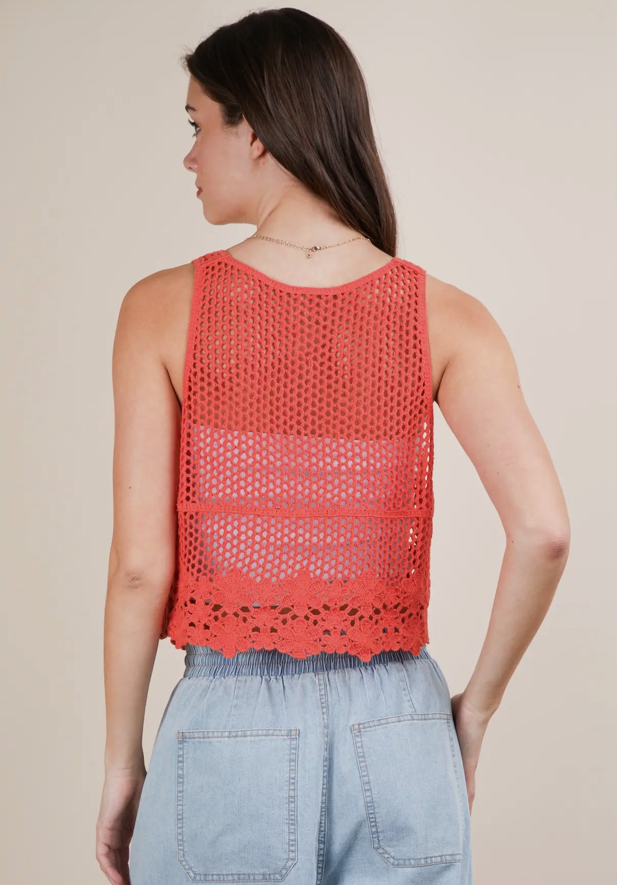 Floral Hem Crochet Vest