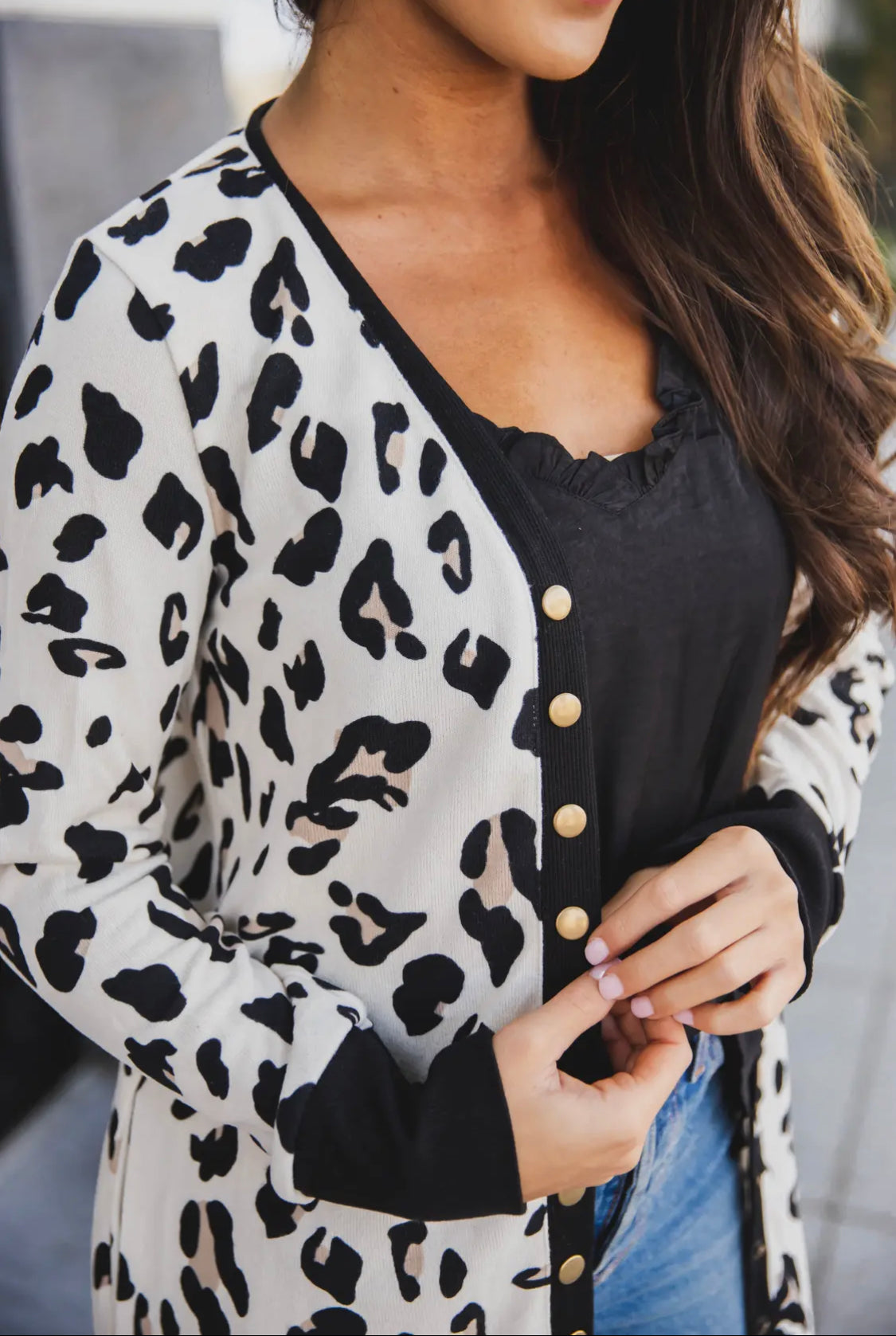 Claudia’s Snap Cream Leopard Print Cardigan