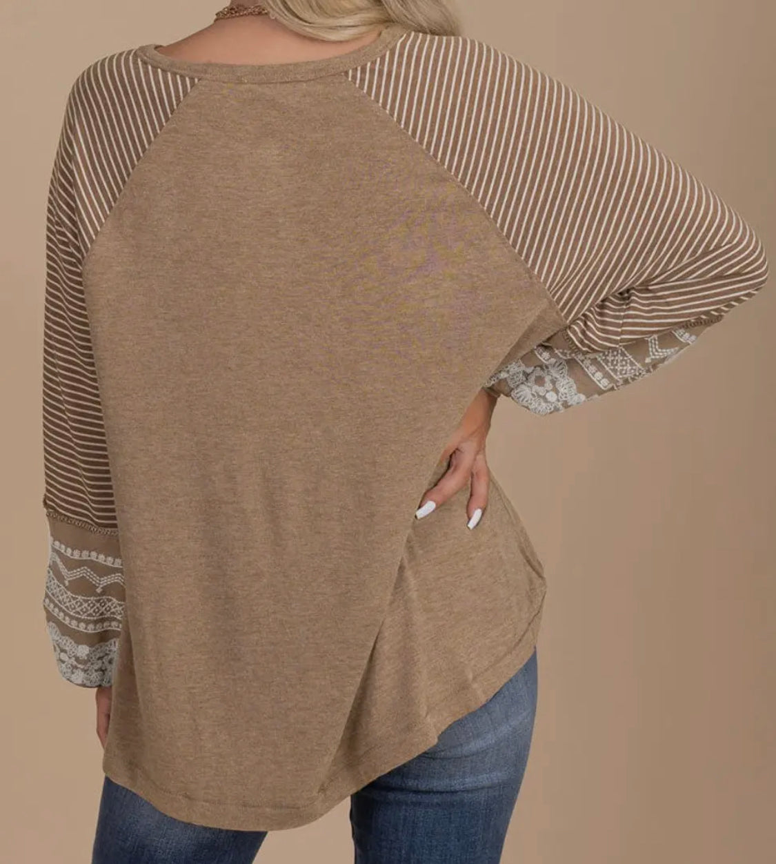 Brown Top with Stripe Sleeves
