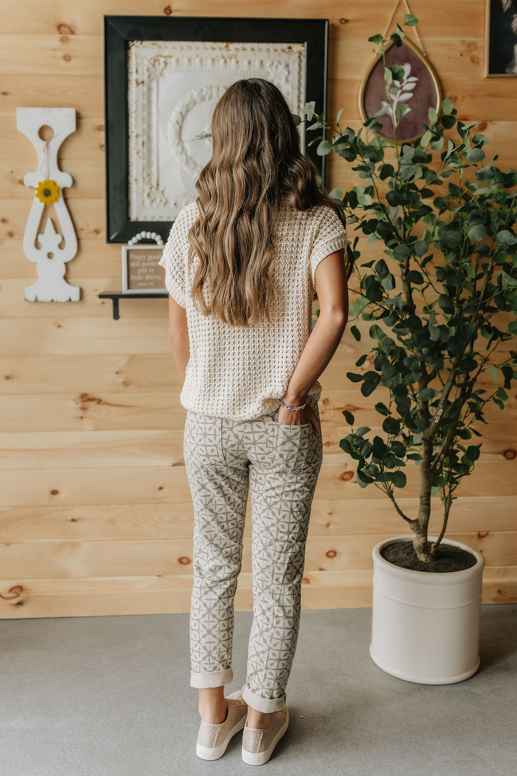 Crochet Knit Sweater Top - Oatmeal