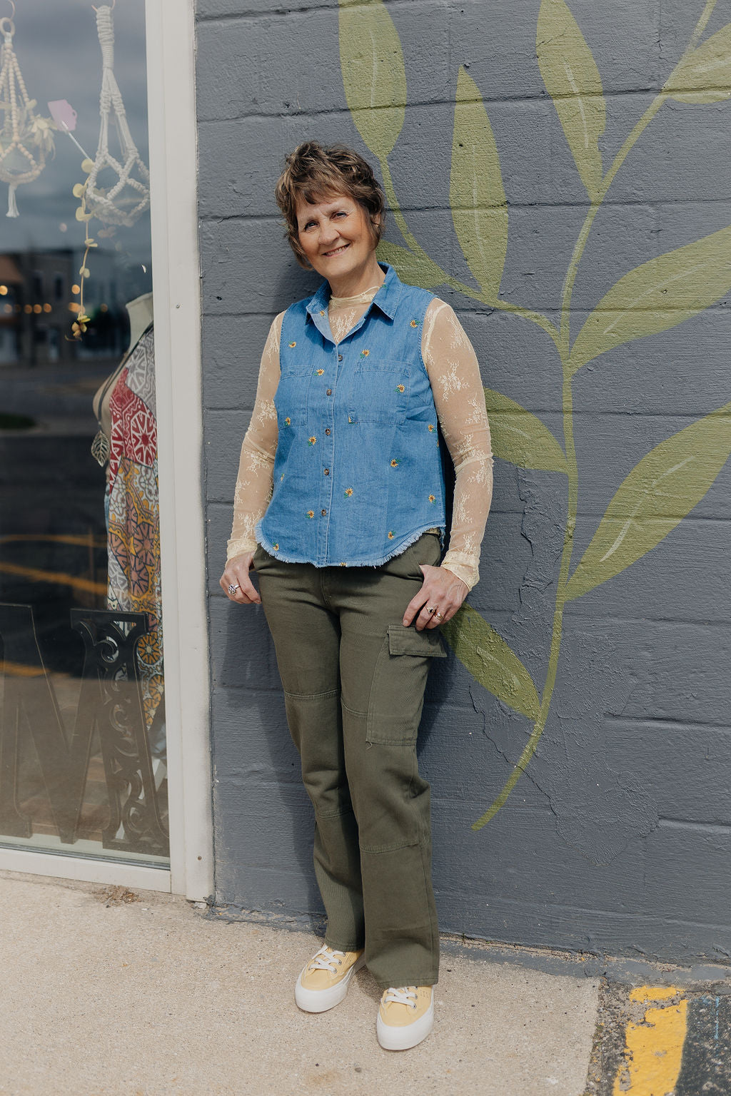 Denim Vest With Sunflowers