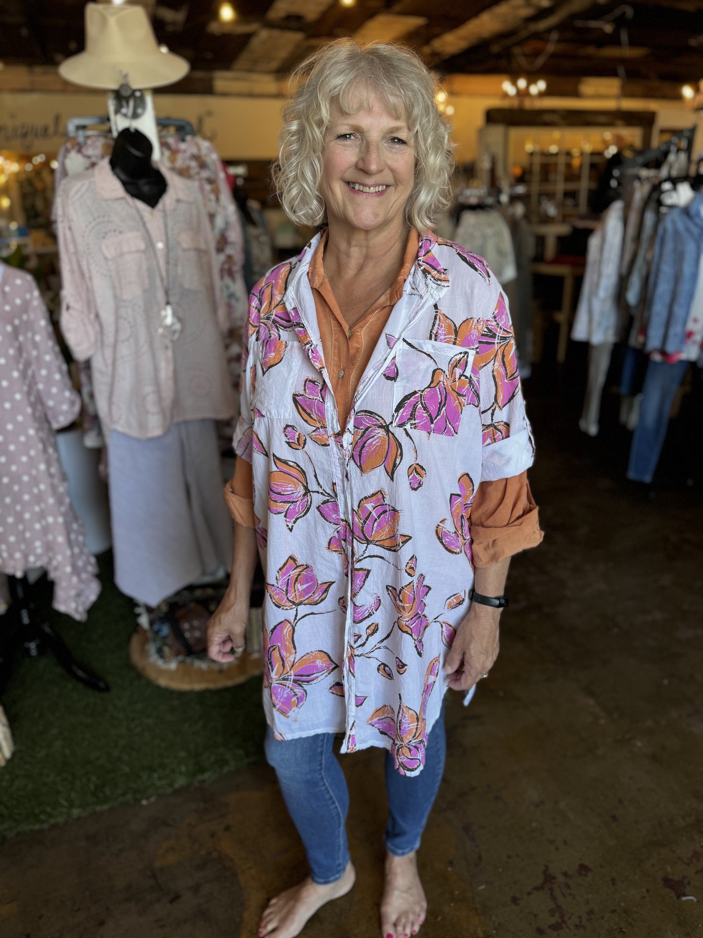 White Floral Button Down