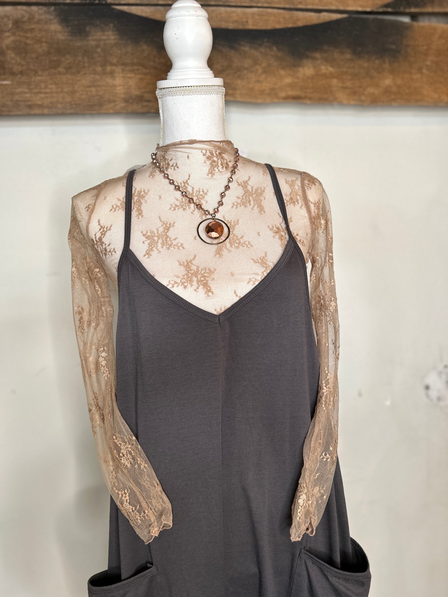 Khaki Lace Sheer Top