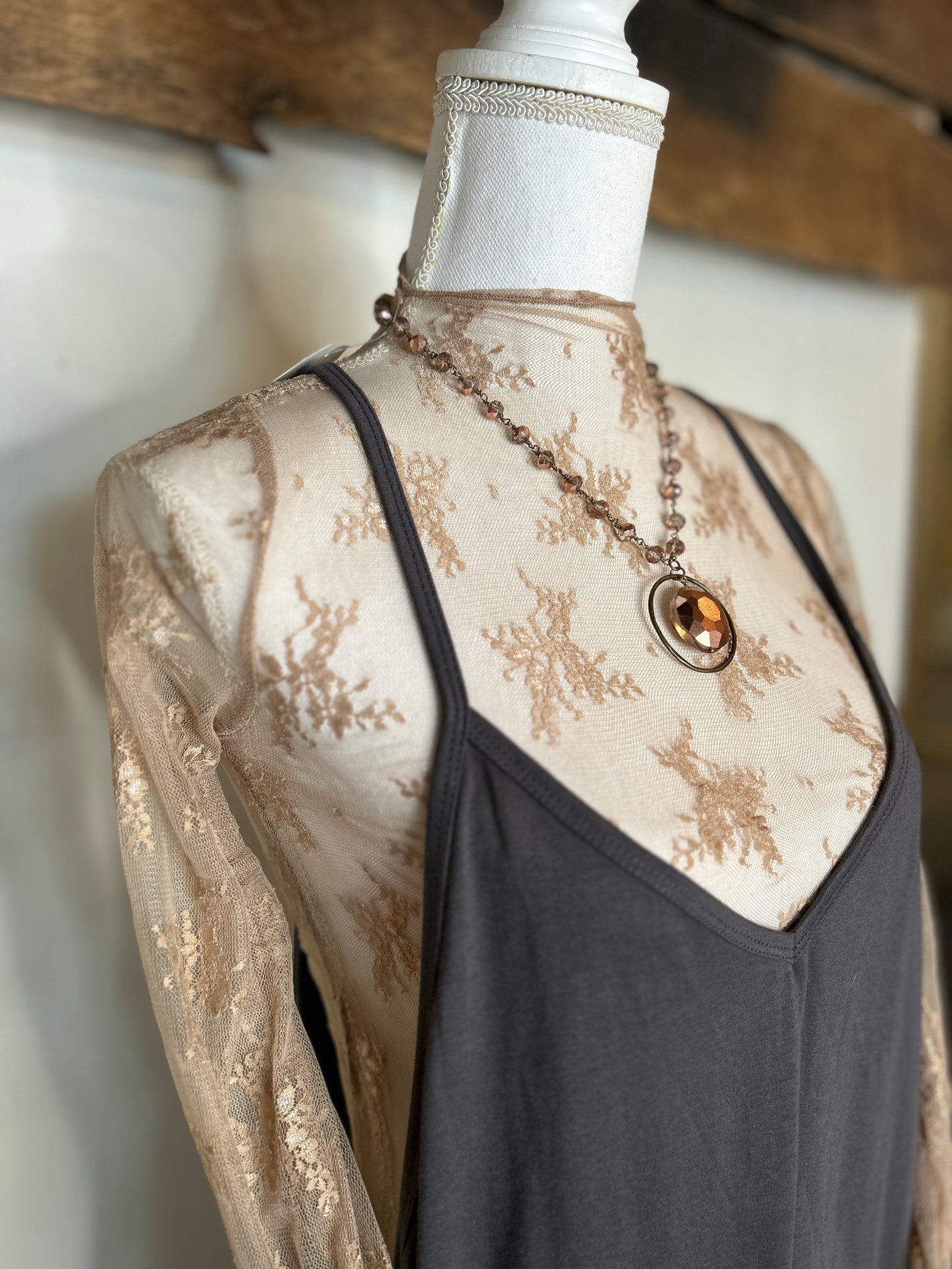 Khaki Lace Sheer Top