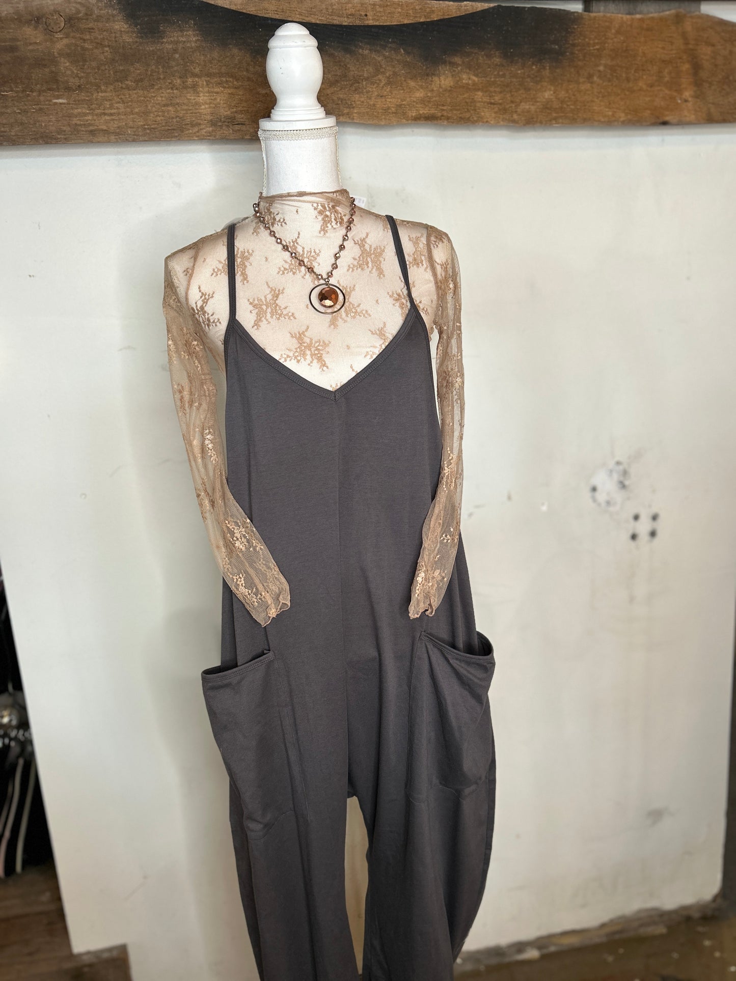 Khaki Lace Sheer Top