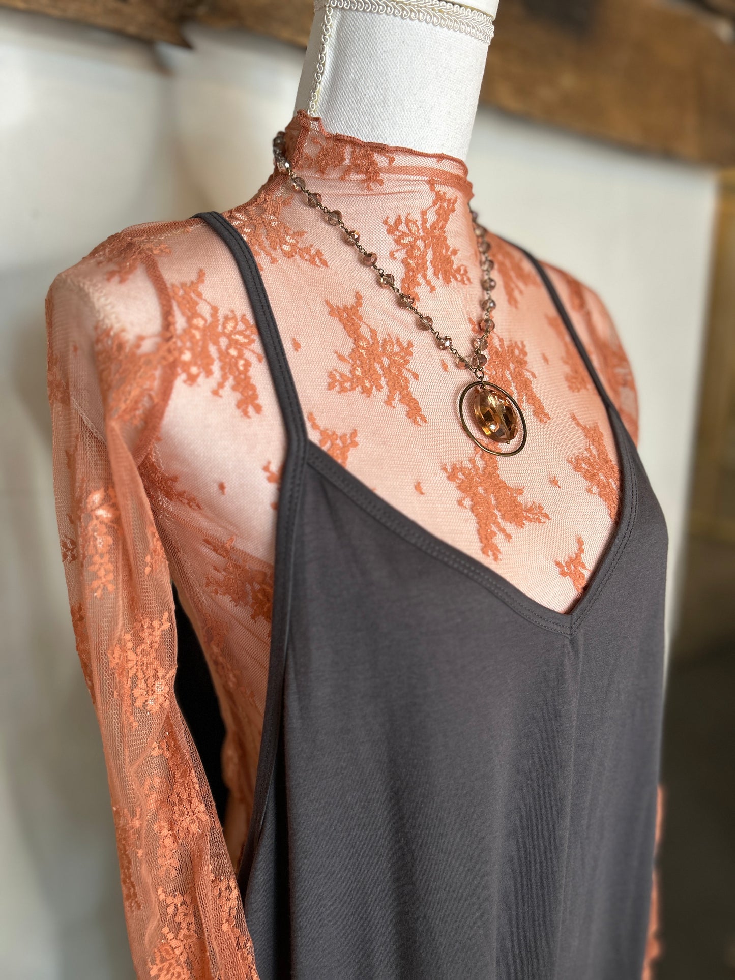 Rust Lace Sheer Top