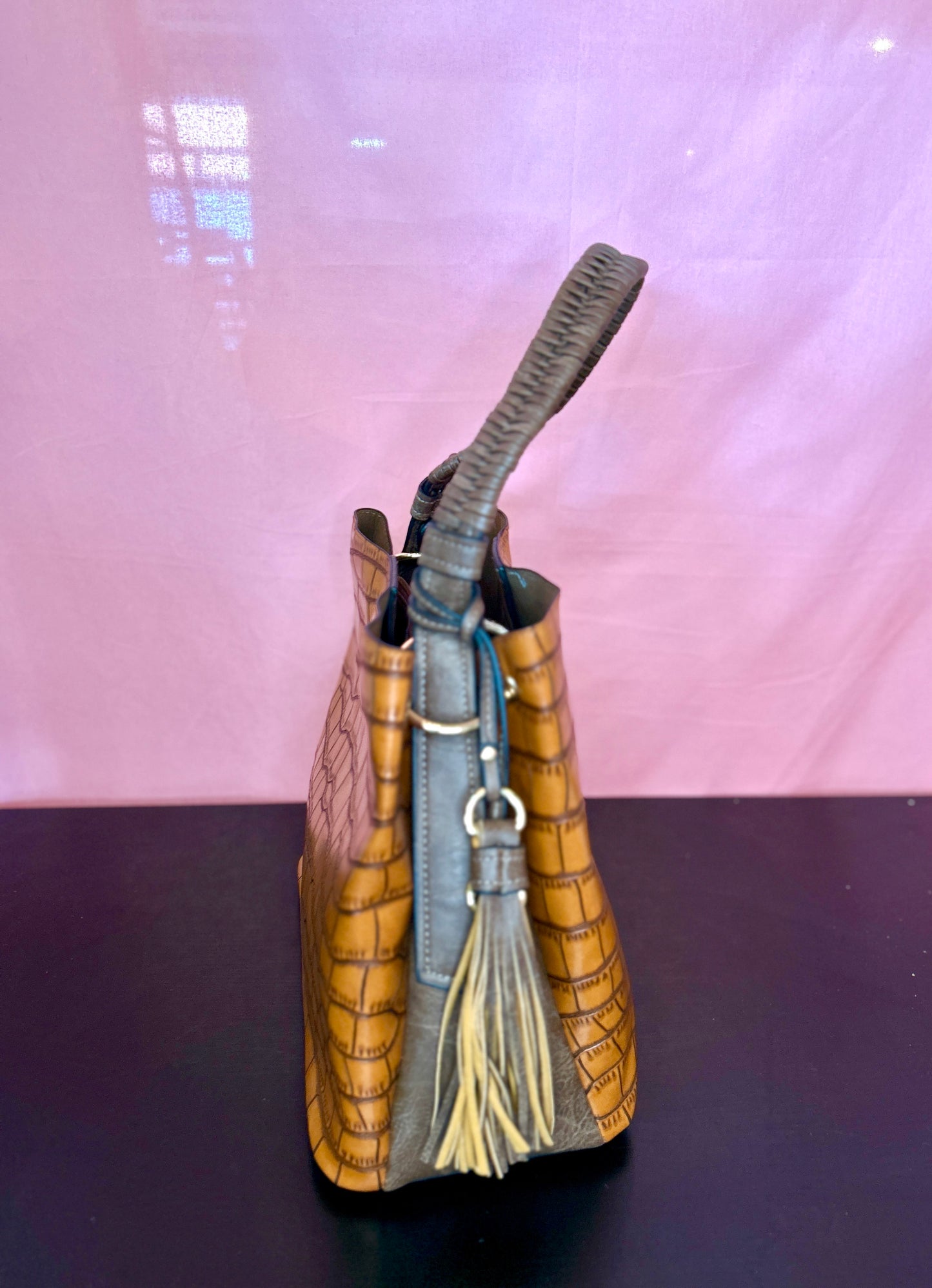 Brown Leather Tassel Purse