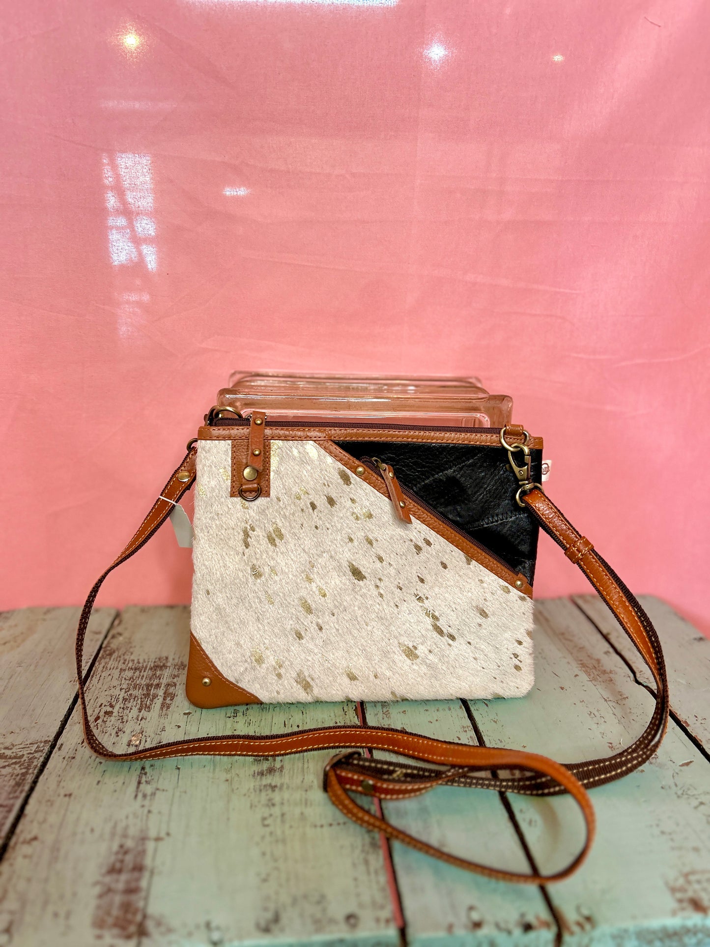 White Hide Gold Splatter Purse