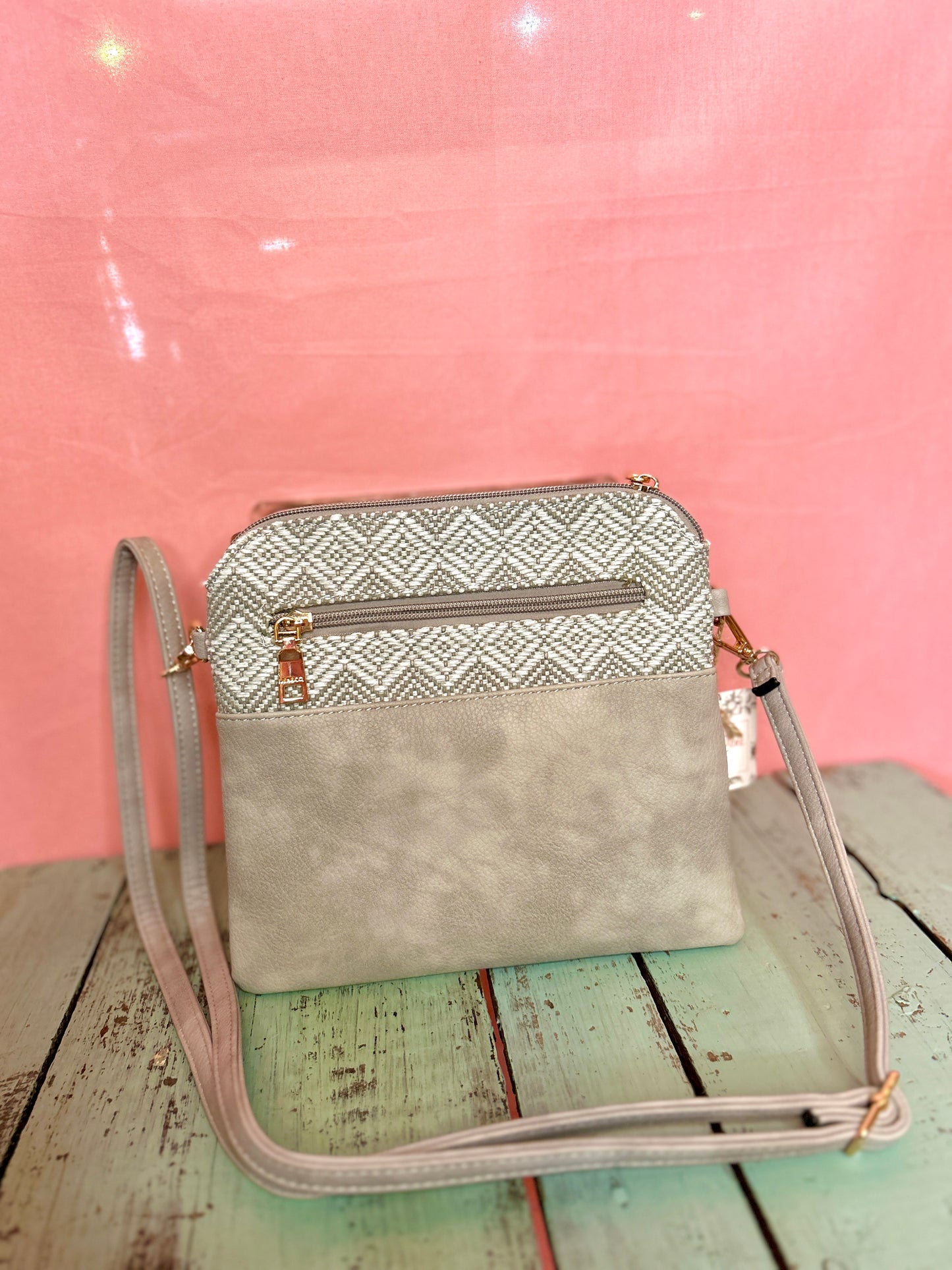 White and Grey Diamond Detail Purse