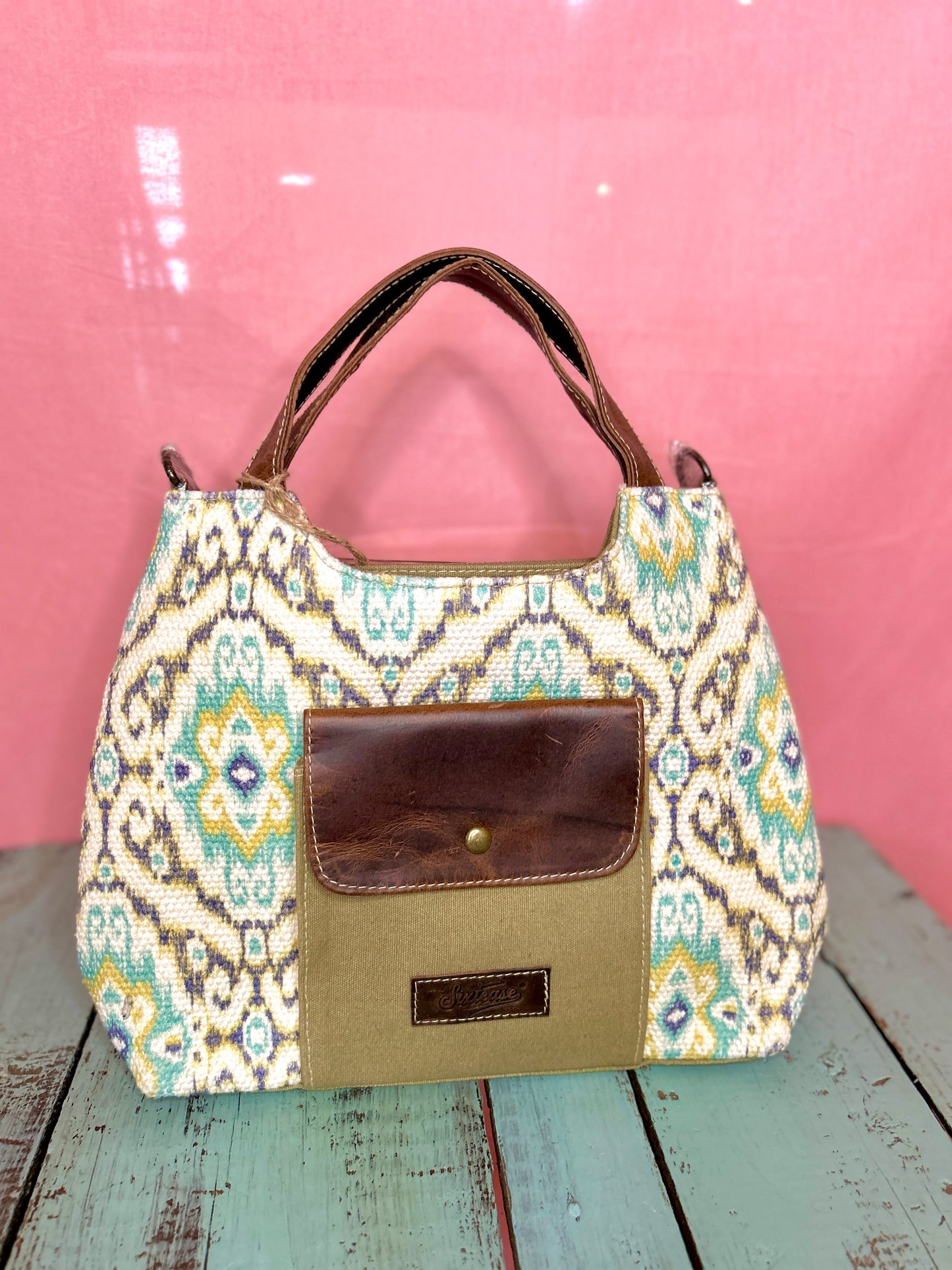 Yellow and Teal Patterned Purse