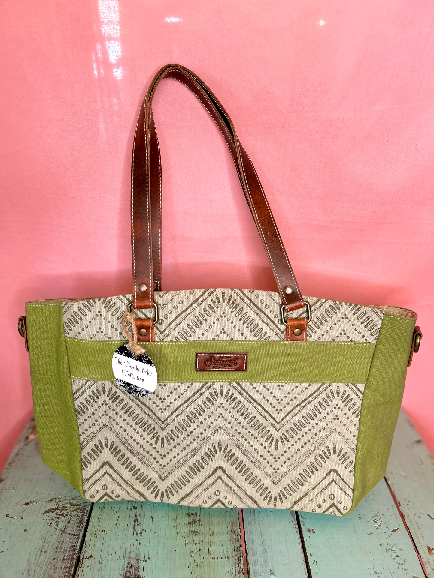 Green Canvas Grey Chevron Purse