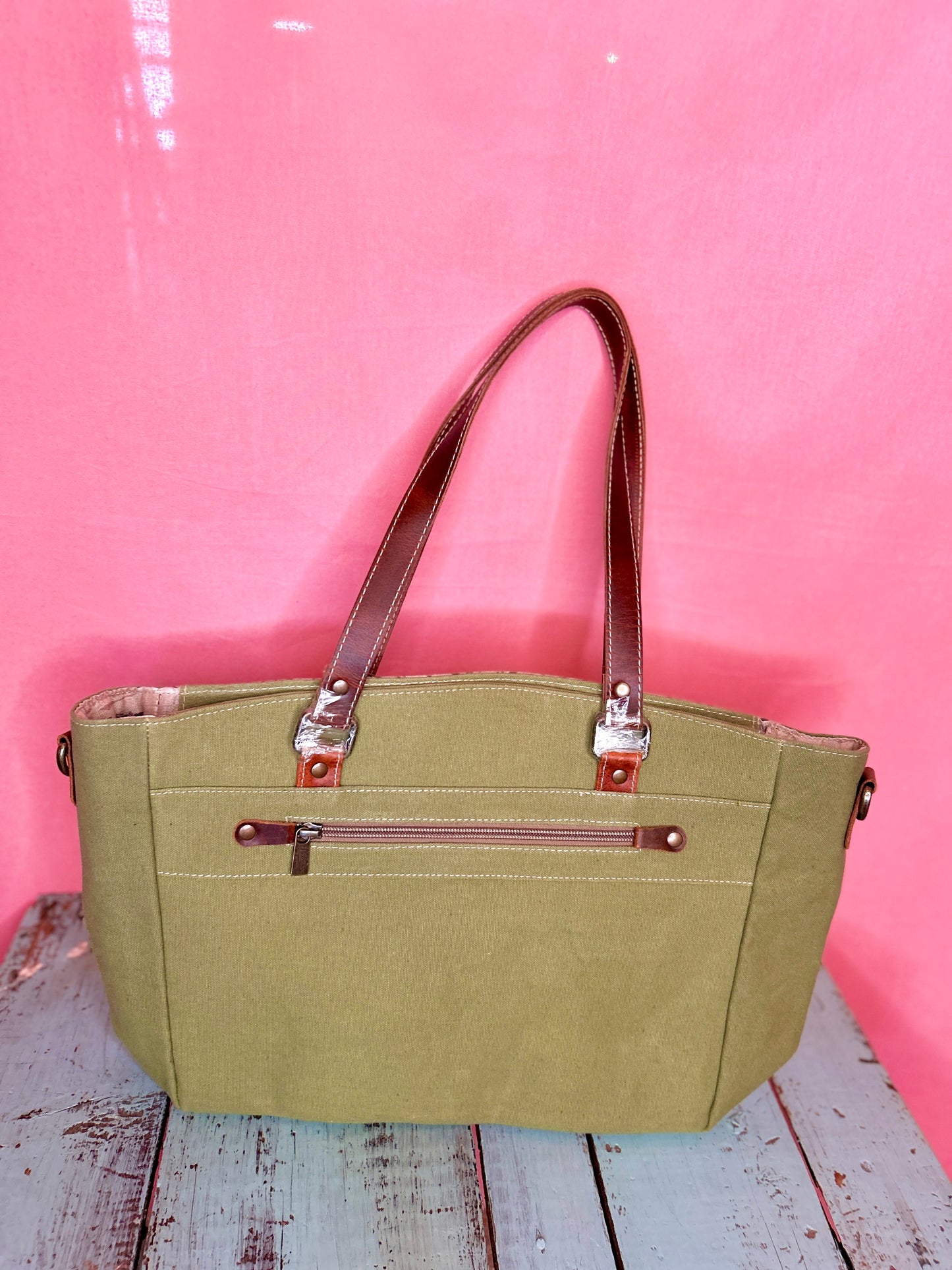 Green Canvas Grey Chevron Purse