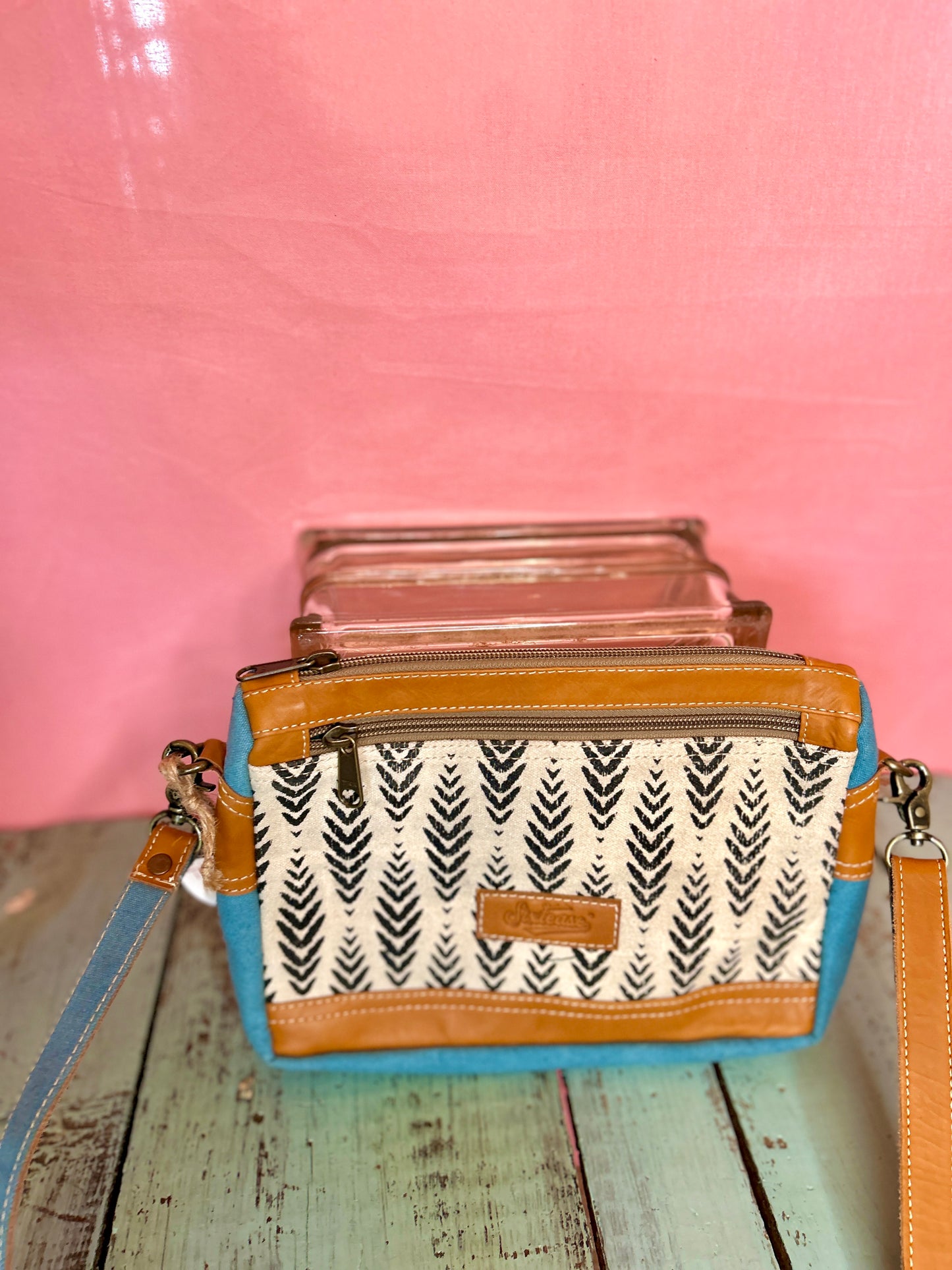 Blue Canvas Leather Purse