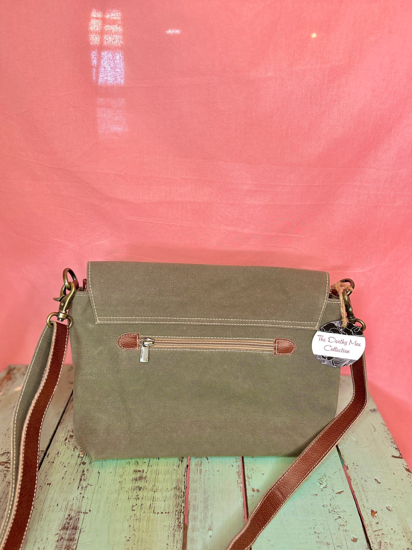 Green Canvas Leather Snap Purse