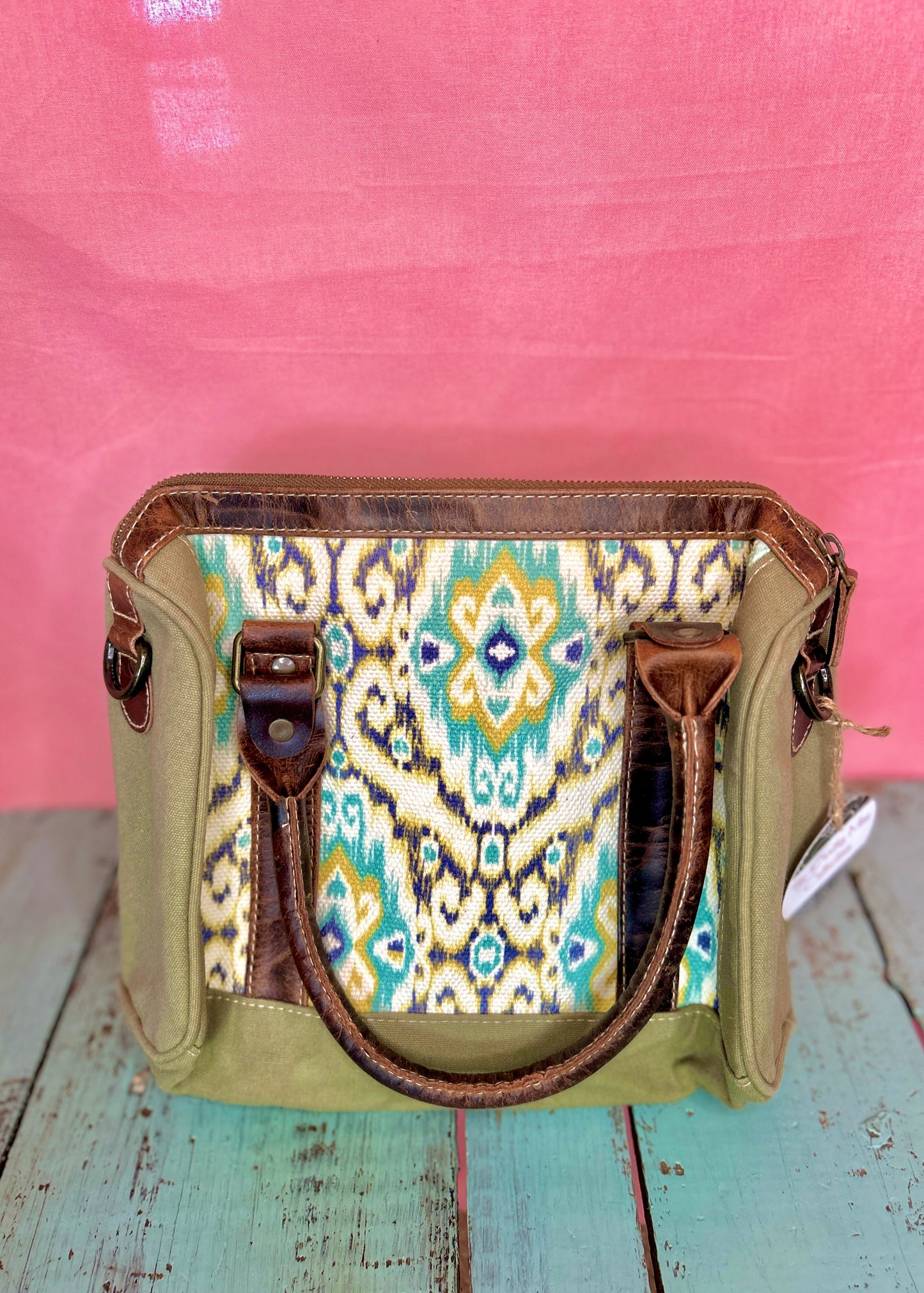 Yellow and Teal Pattern Purse