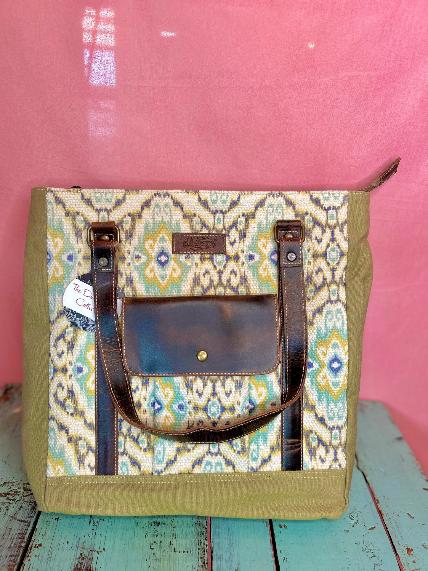 Yellow and Teal Pattern Purse