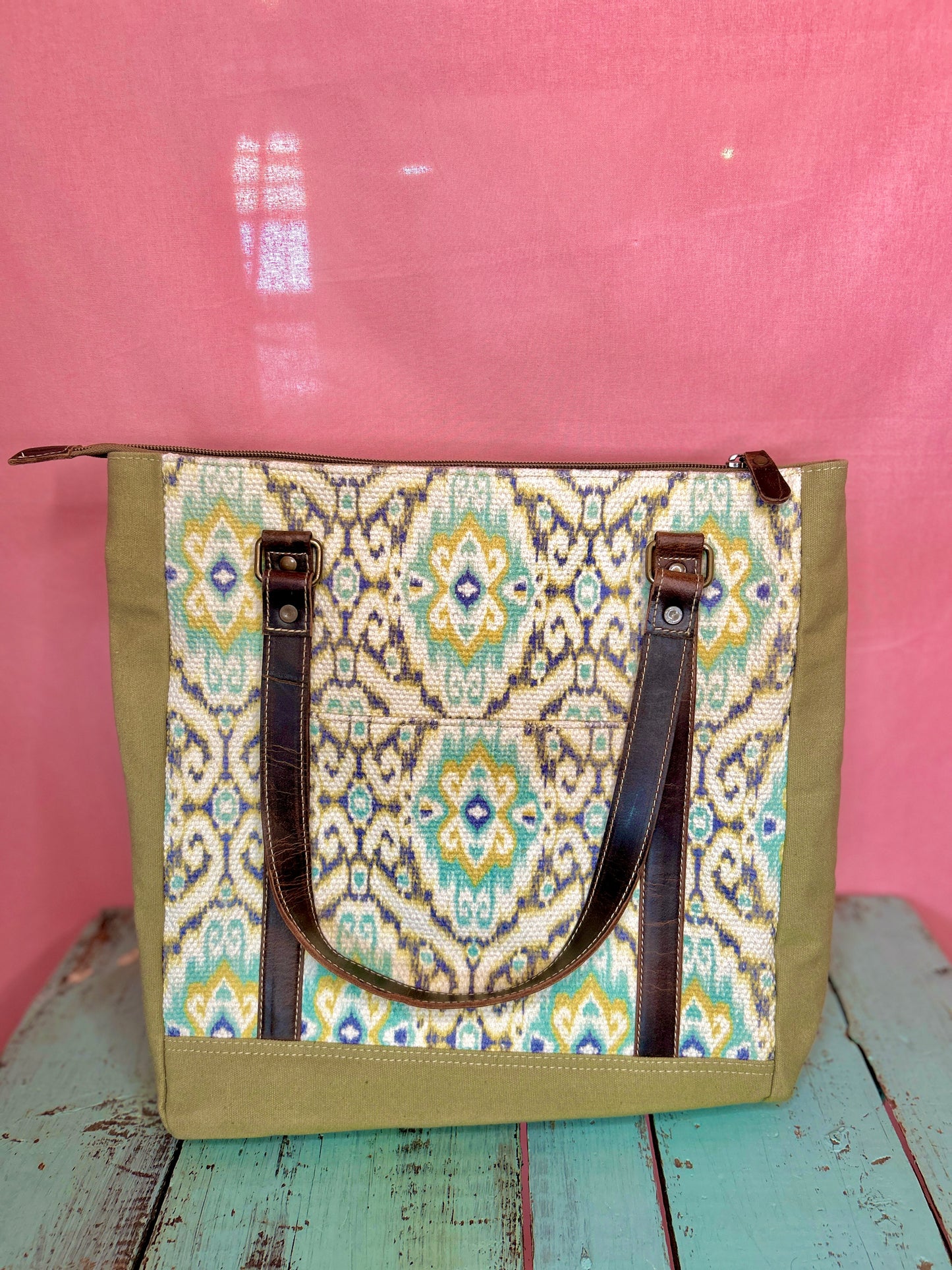 Yellow and Teal Pattern Purse