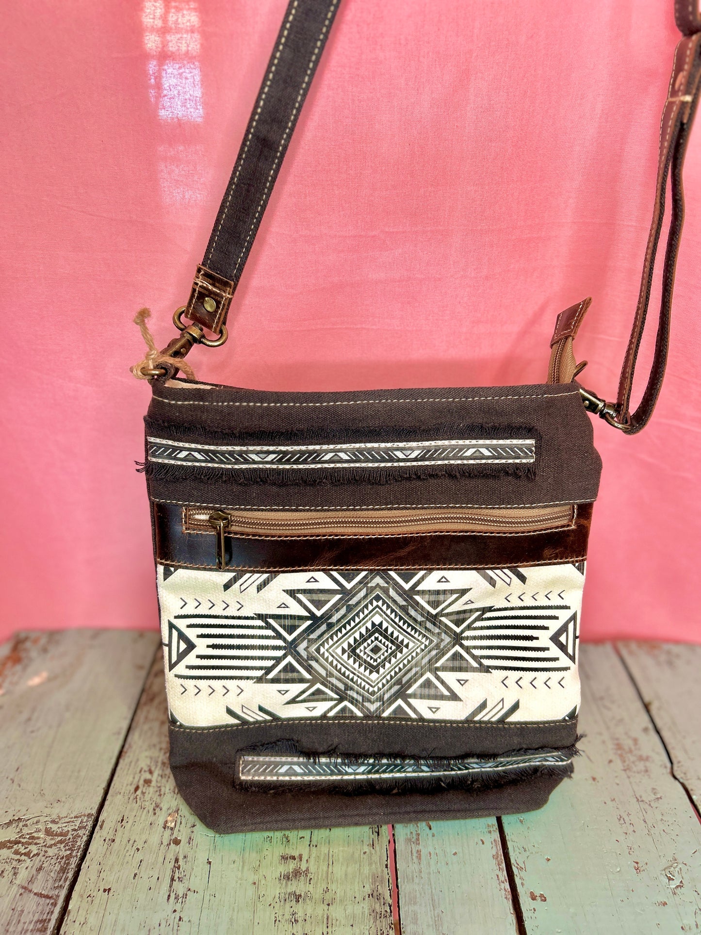 Small Black and White Aztec Purse