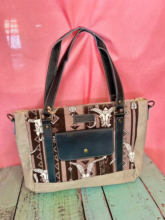Black and Grey Bull Purse Medium