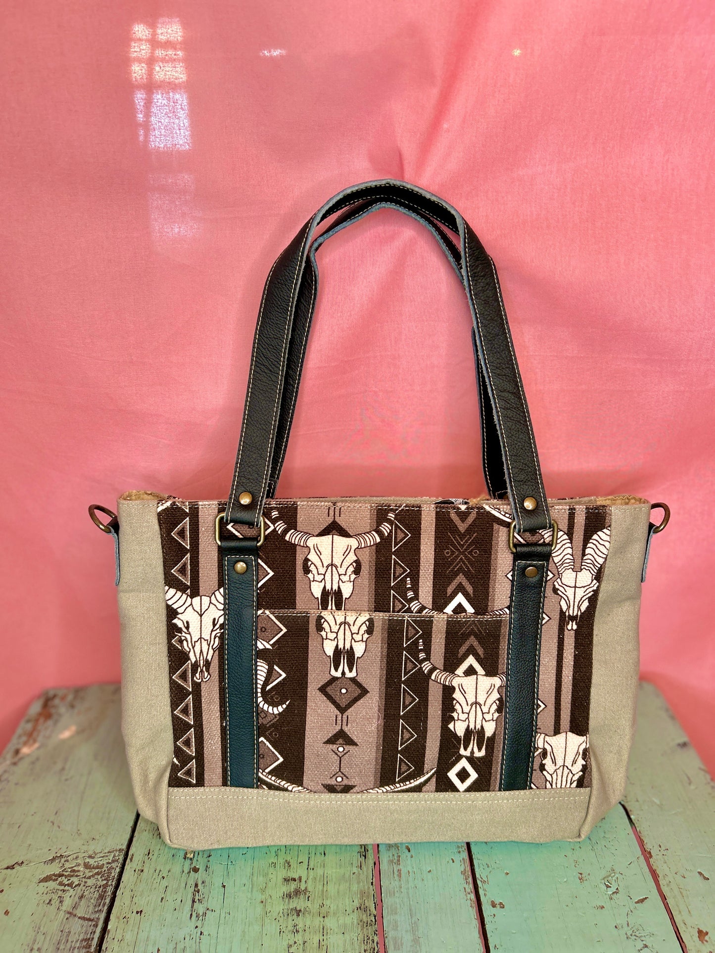 Black and Grey Bull Purse Medium