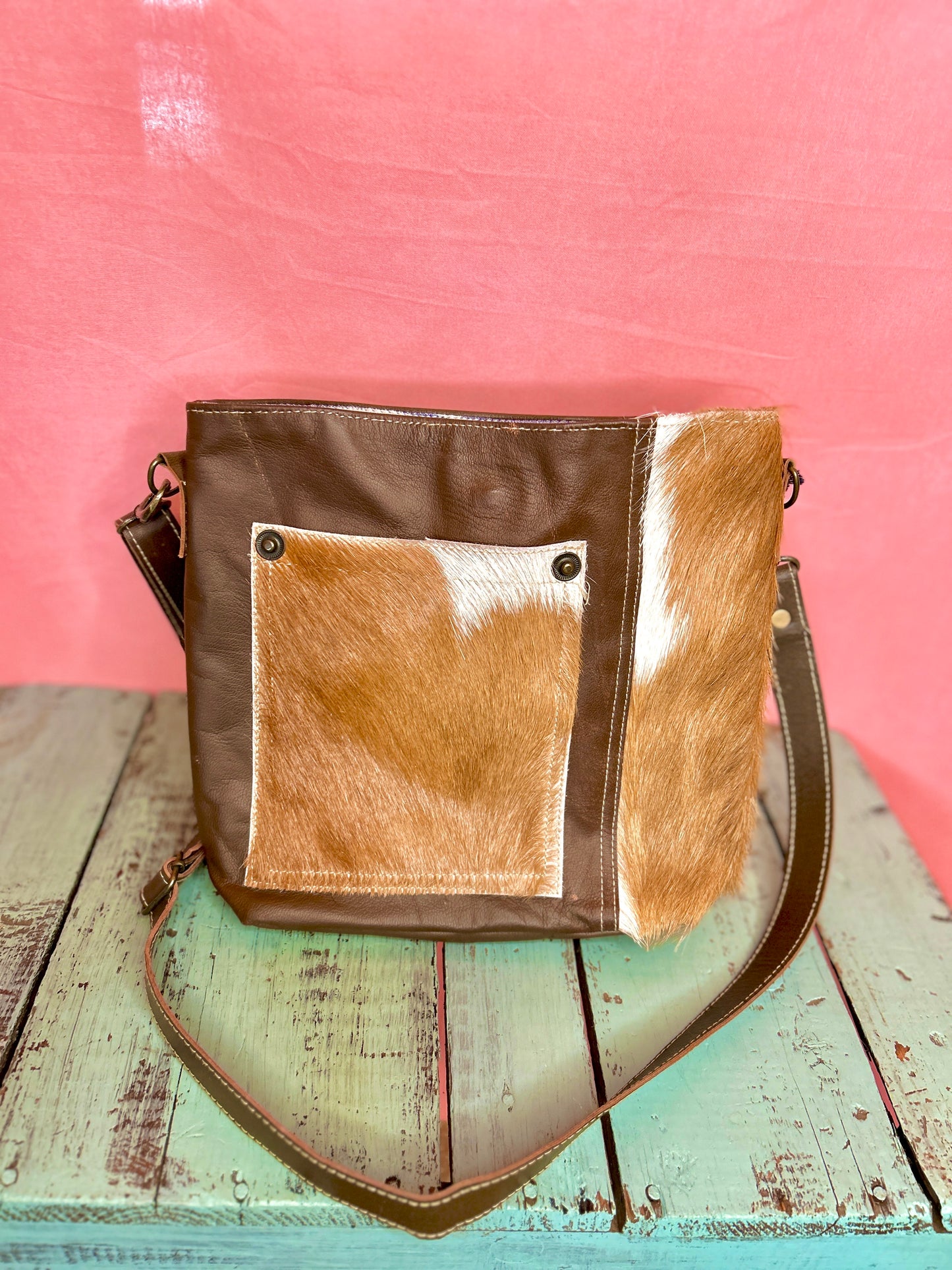 Brown Leather Hide Pocket Purse