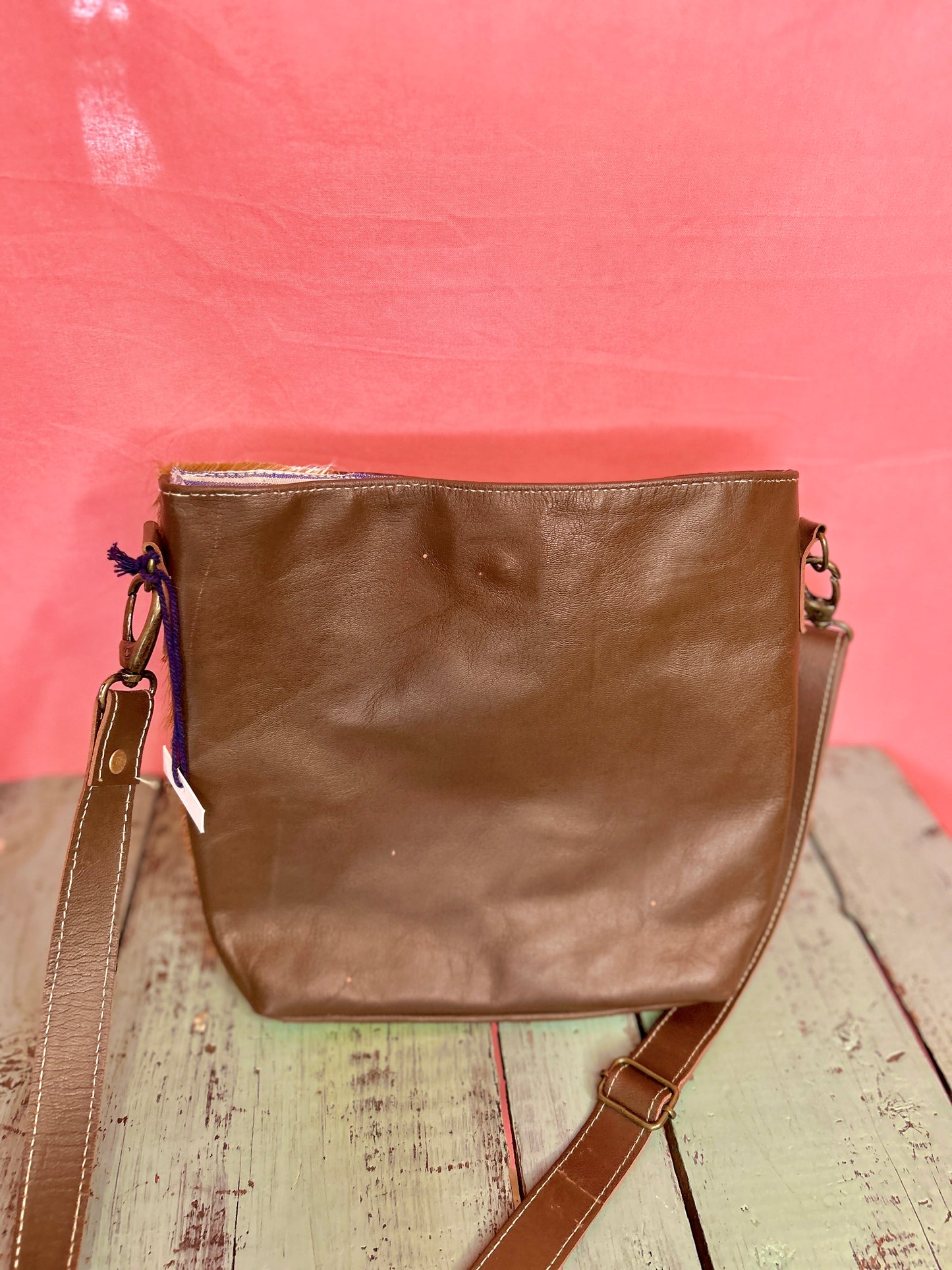 Brown Leather Hide Pocket Purse