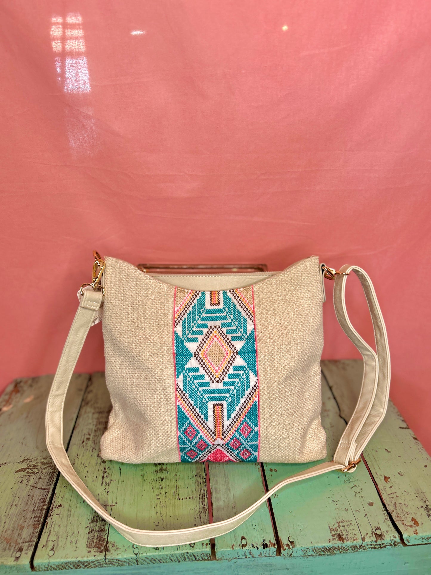 White Colorful Striped Purse