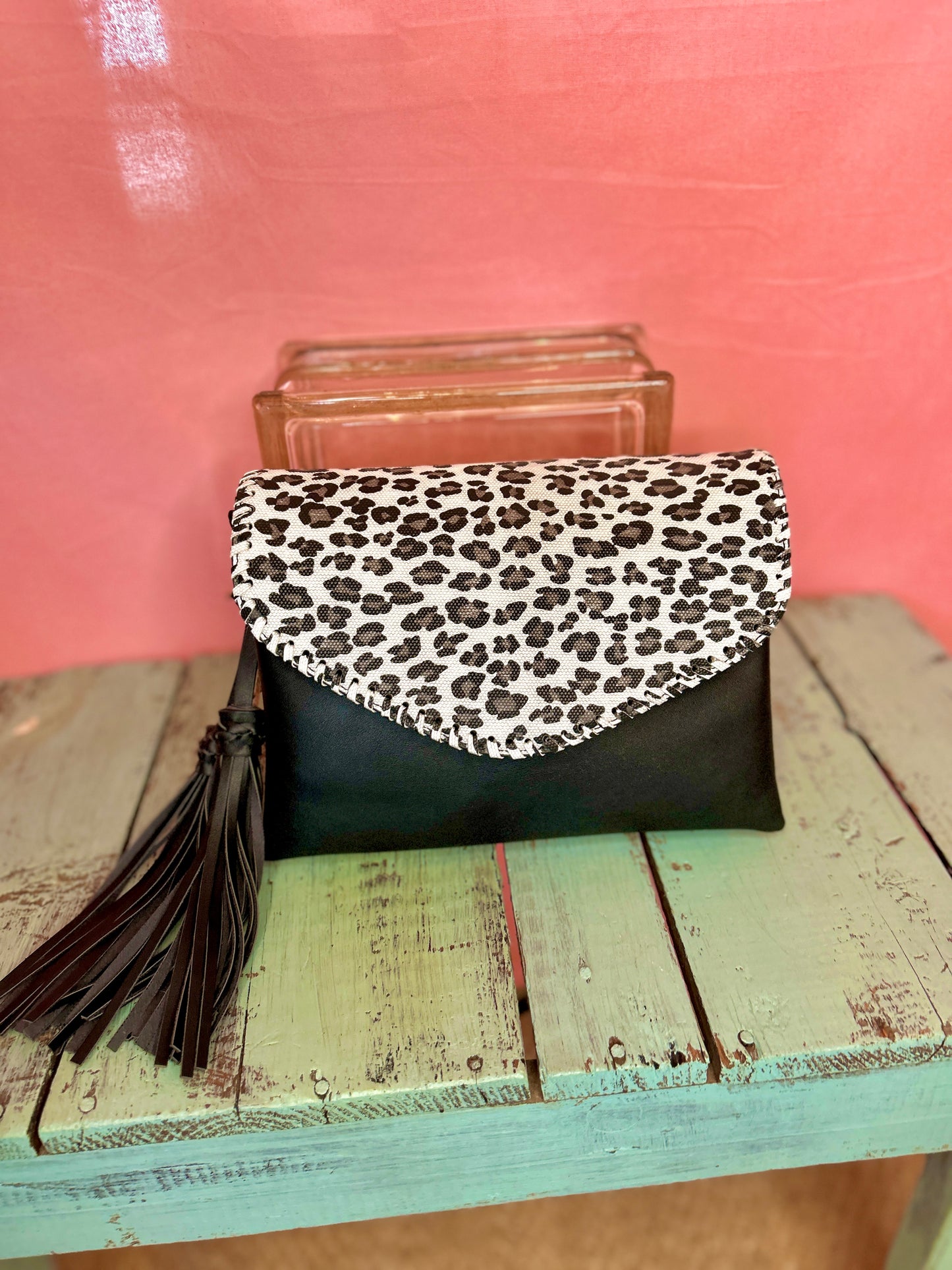 White Leopard Tassel Purse