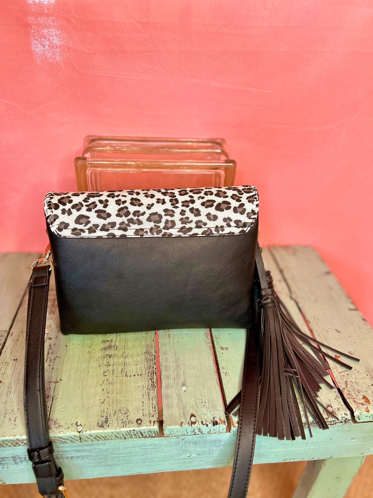 White Leopard Tassel Purse