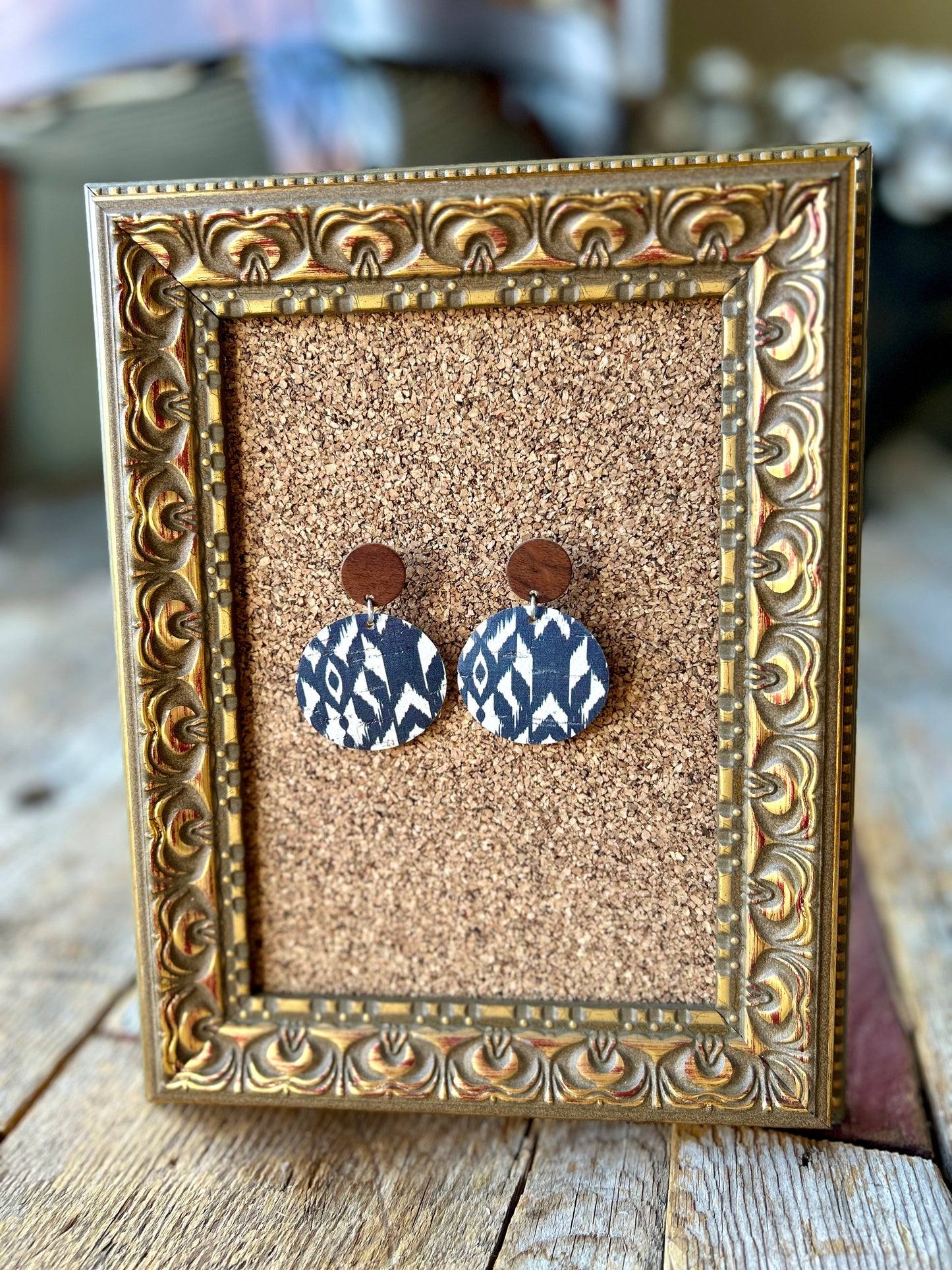Navy Blue and White Earrings
