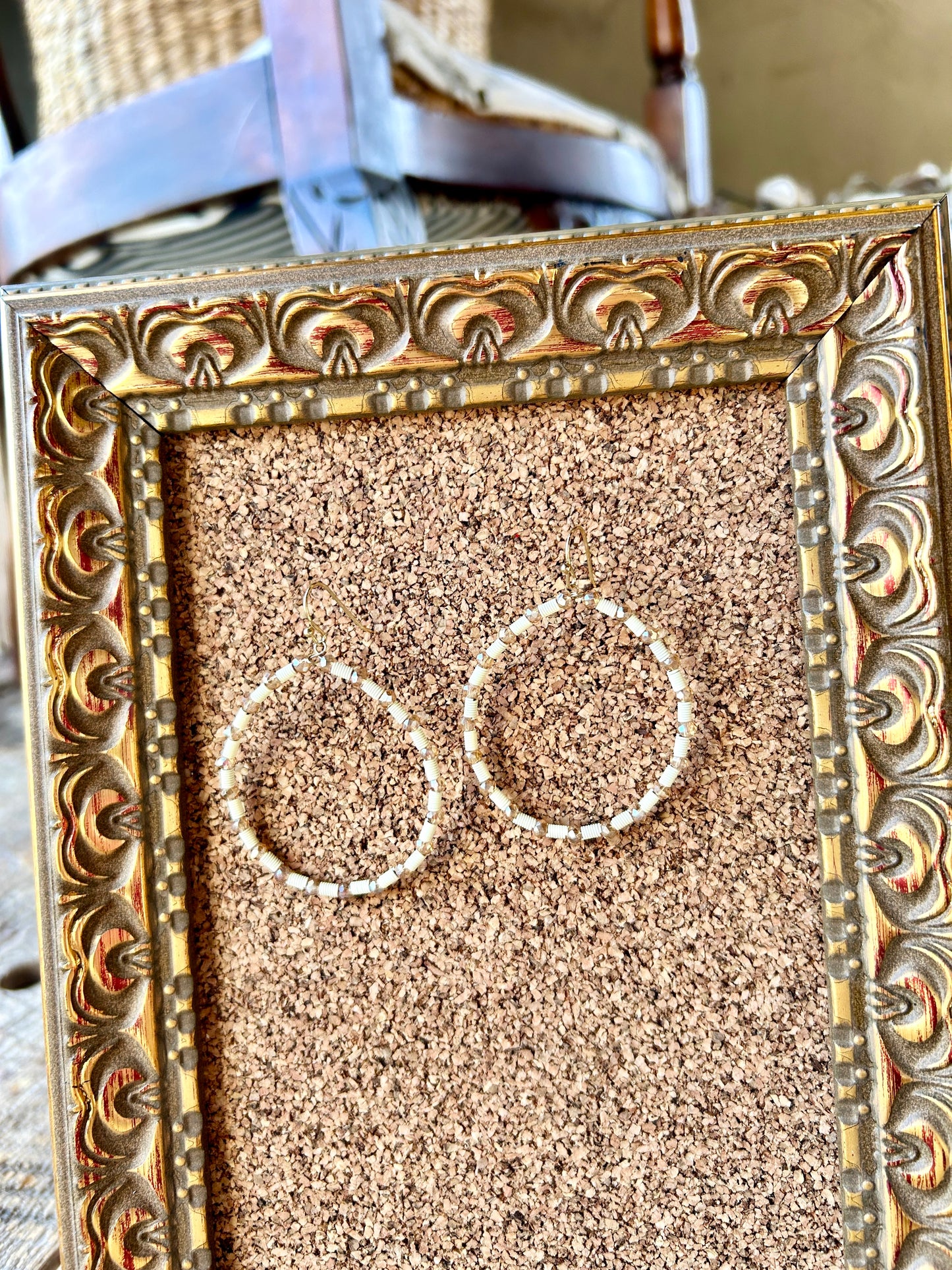 White Beaded Hoops