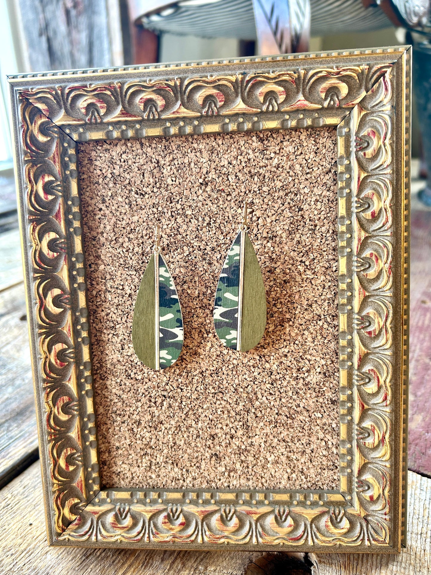 Camo Green Leaf Earrings