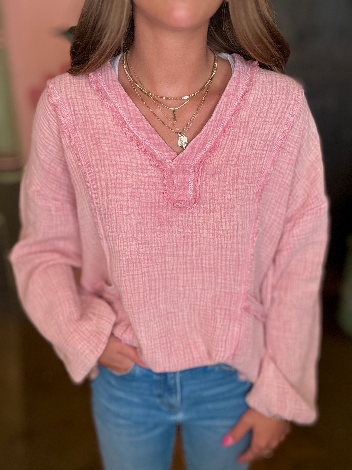 Mauve Washed Cotton Gauze Top