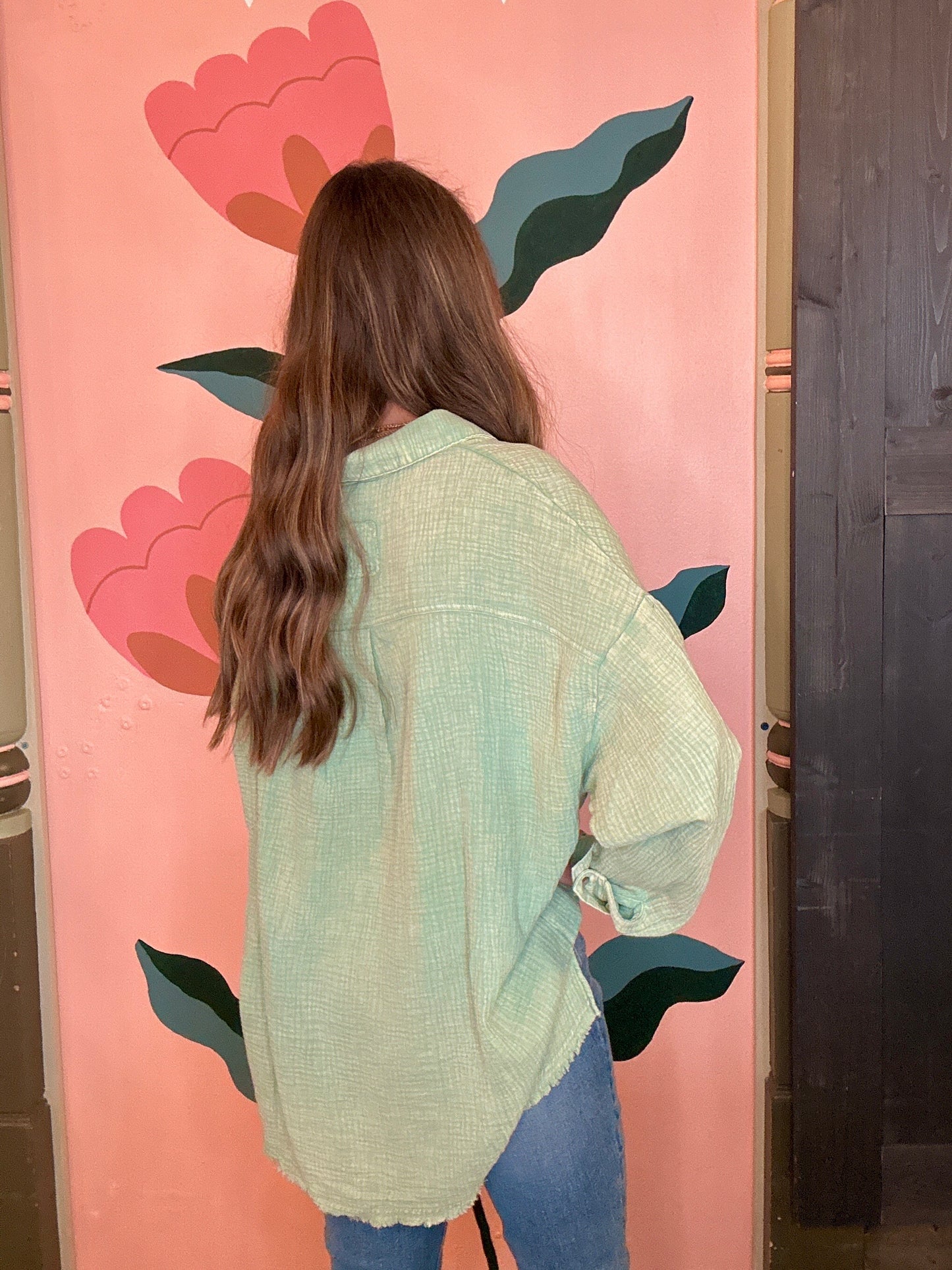 Sage Green Mineral Wash Button Up